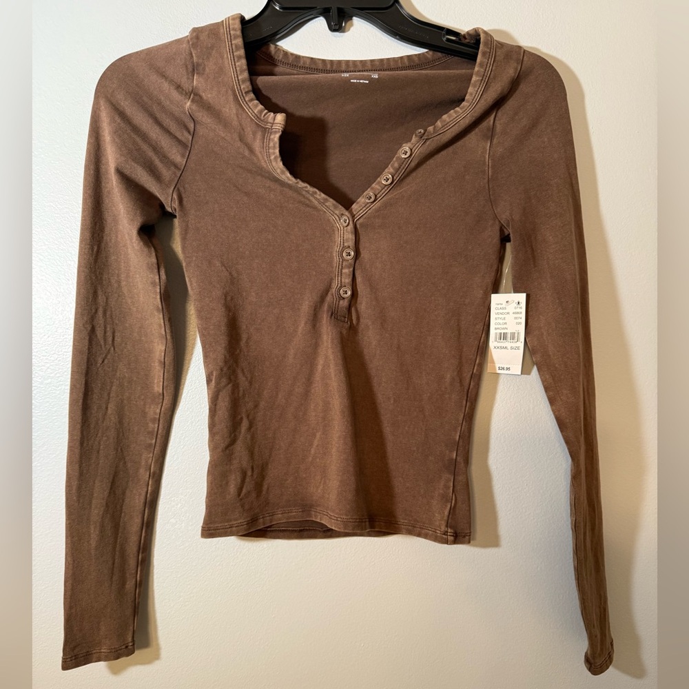 PacSun Brown Long Sleeve Henley Top